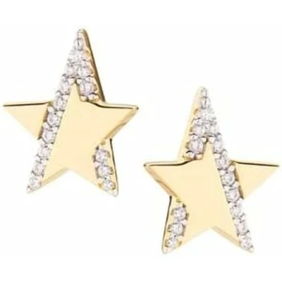 Image de Amen Boucles d&#039;oreilles étoile plate en argent doré avec zircons, small, Argent, Zircone cubique