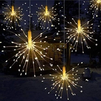Image de Qtiwe Lumières Décoratives de Feux d&#039;artifice Lumière LED d&#039;Explosion Ficelle Fil Cuivre Boîte Batterie à Télécommande IP65 étanche (180 lumières)