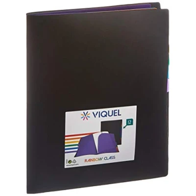 Image de VIQUEL Trieur reliure RAINBOW noir avec 12 onglets multicolores, format A4