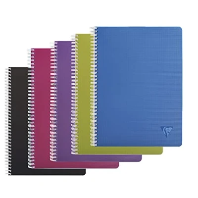 Image de Clairefontaine 329126C Collection Linicolor Intensive Un Cahier à Spirale A4 21x29,7 cm 180 Pages Petits Carreaux Papier Blanc 90 g Couverture Polypro Transparent Couleur Aléatoire