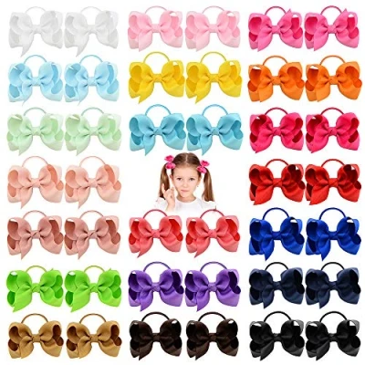 Image de 40 pcs 3 Pouces Bébé Filles Cheveux Arcs Cravates Élastique Bandeau Titulaire De Queue Cheval Bande Accessoires pour Enfants En Bas Âge