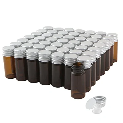 Image de fioles en verre de 10 ml avec bouchons à vis et plastique, petites d&#039;échantillon liquide ambre, anti fuite, 50 pièces