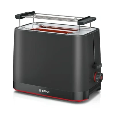 Image de Bosch, Grille pain, MyMoment, 2 fentes, fonctions décongélation et réchauffage, chauffe viennoiserie pliable, HighLift, arrêt automatique, noir, TAT3M123