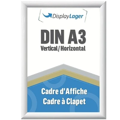 Image de DisplayLager, qualité danoise Cadre encliquetable A3 blanc avec profil en aluminium de 25 mm, vitre protection antireflet, matériel fixation