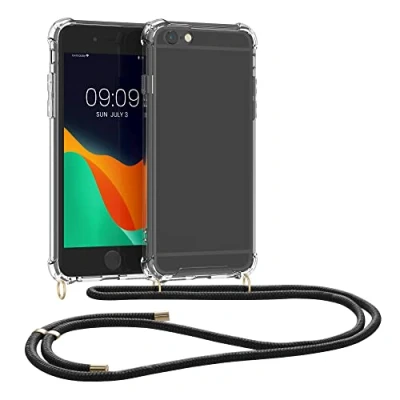 Image de kwmobile Coque Collier Compatible avec Apple iPhone 6 Plus / 6S Housse de Protection en TPU Cordon Sangle Noir Transparent