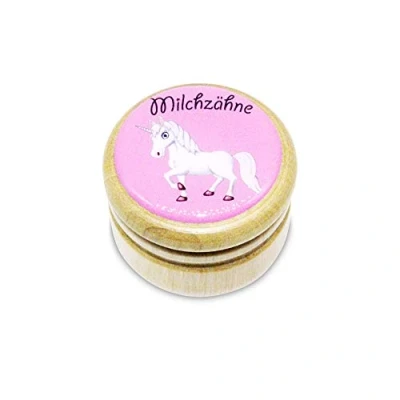 Image de boîte à dents de lait, lait en bois avec couvercle visser dans différents motifs pour garçons et filles Licorne
