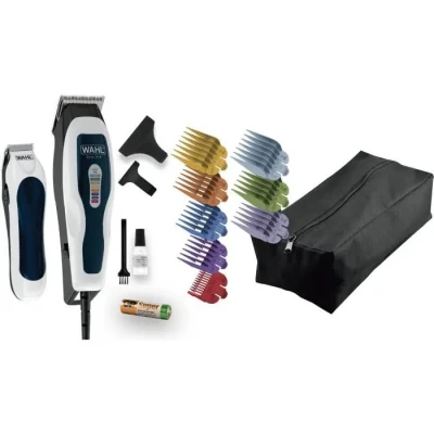 Image de WAHL Color Pro Combo tondeuse cheveux et de finition, filaire. Lame auto affutée qualité. Idéale contours finitions. 8 sabots couleur, mini finition incluse.