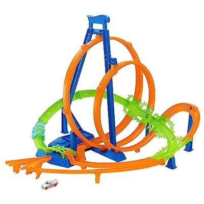 Image de Hot Wheels , Coffret Looping multi crash, circuit avec 5 zones de carambolage, propulseur motorisé et 1 voiture échelle 1/64, rangement facile, HNL97