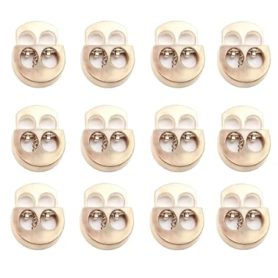 Image de 12 Pièces Ajusteur de Cordon élastique Deux Trou Ressort Bouchon Fixation Curseur Serrures en Métal avec d&#039;extrémité pour Les Cordons Serrage, Sacs, Lacets (Or)