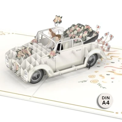 Image de papercrush® Carte pop up DIN A4 XXL Motif voiture de mariage 3D extra large avec « Just Married » félicitations pour mariage, lune miel et