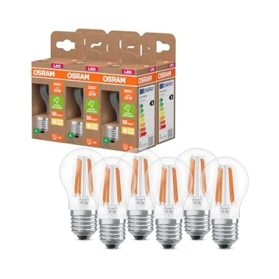 Image de OSRAM LED Lampe in klassischer Miniballform, mit dekorativem Filament, Energieeffizienzklasse A, E27, 1.2 W, 255 lm, 2700 K, warmweiß. Ohne Aufwärmen, 6 Pack, Blanc Chaud