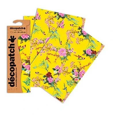 Image de Décopatch C750O Une pochette de 3 feuilles papier imprimé 30x40 cm, Asiatique jaune