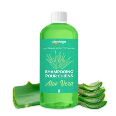 Image de Plantawa Shampooing pour Chien à l&#039;Aloe Vera 1L Peau Sensible et Dermatite Action Anti Irritation sans Allergène, Paraben, 100% Vegan avec des Extraits Naturels