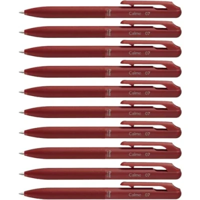 Image de Pentel BXA107B B Calme Lot de 10 stylos à bille avec un bruit clic légèrement atténué, zone préhension aspect cuir rechargeable, boule 0,7 mm = épaisseur trait 0,35 mm, couleur rouge