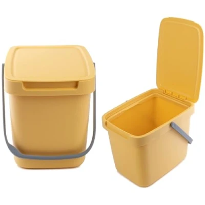 Image de KADAX poubelle avec couvercle et poignée, en plastique, pour le tri des déchets, rectangulaire, à charnière (jaune, 6 l)