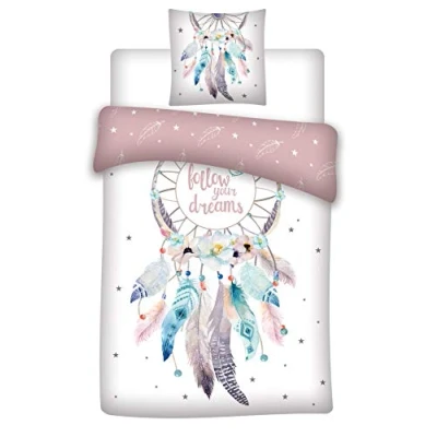 Image de AYMAX S.P.R.L. Juego de Cama Con diseño atrapasueños, 100% algodón, Funda nórdica Reversible 140 x 200 cm y Almohada 65