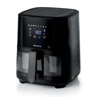 Image de Friteuse à air chaud Ariete 4626 6L, 1300 W, capacité de cuisson 2,5 kg, 8 programmes préréglés, température jusqu&#039;à 200, panier transparent pour le contrôle la cuisson, noir