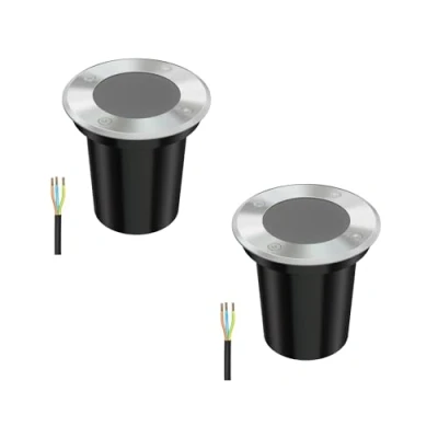 Image de ledscom.de 2 pièces luminaire encastré de sol BOLI pour l&#039;extérieur, IP67, inox, rond, 108mm Ø, 1x GU10 max. 15W, givré