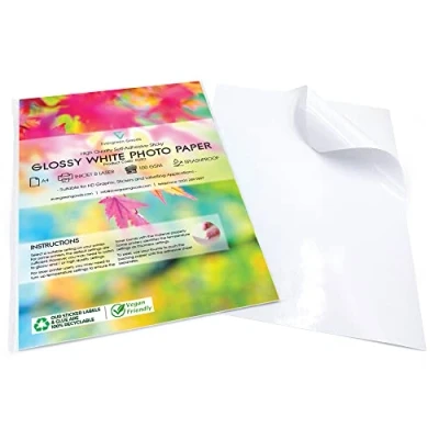 Image de Evergreen Goods Ltd 50 feuilles A4 papier photo autocollant blanc brillant imprimable Impression jet d&#039;encre et laser résistante aux éclaboussures Étiquette autocollante autocolla