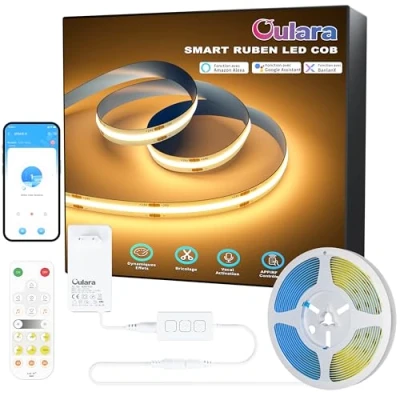 Image de OULARA Ruban LED COB Blanc Chaud 2700K, Dimmable 10M Bande Lumière Set, Smart Fonction avec Alexa/Google Assistant, RF Télécommande pour l&#039;éclairage de Bricolage sous le Placard, Chambre, Cuisine