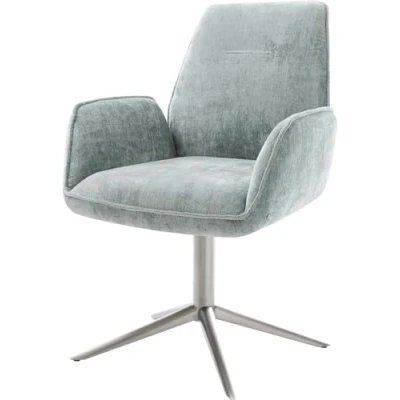 Image de chaise pivotante Zoa Flex chenille bleu pastel pied de 4 branches acier inoxydable brossé pivotement sur 360 fonction bascule ressorts ensachés