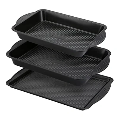 Image de Prestige Aerolift Lot de 3 plaques cuisson antiadhésives pour four Passe au lave vaisselle Avec poignées extra larges En acier carbone durable