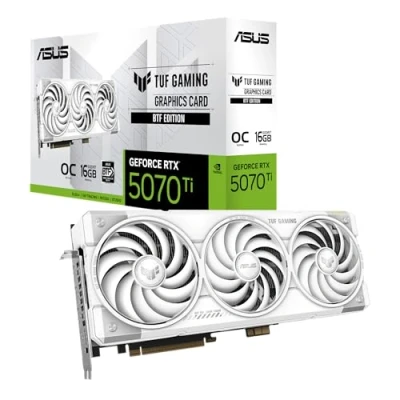 Image de ASUS TUF Gaming GeForce RTX 5070 Ti 16 Go GDDR7 BTF White OC Edition Carte Graphique (NVIDIA DLSS 4, 3,125 lot, PCIe 5.0, 3 x DisplayPort 2.1b, 2 HDMI GC HPWR, Blanc