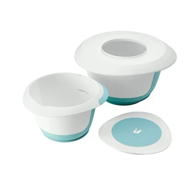 Image de keeeper Set de bols Mélangeur 4 en 1, Avec protection anti éclaboussures, racloir à pâte, ventouse et surface antidérapante, plastique , Marla, vert menthe/blanc