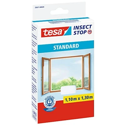 Image de Tesa Insect Stop Auto Agrippant STANDARD pour Fenêtres Filet Anti Moustiques Adhésif Découpable à la Dimension Souhaitée Blanc, 110 cm x 130