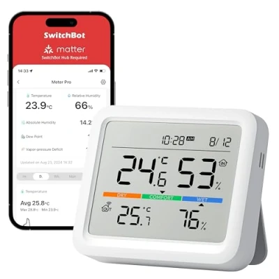 Image de SwitchBot Station Météo sans Fil, Moniteur de Température/Humidité avec Prévisions Météorologiques, Thermomètre et Hygromètre Hub Requis, Bluetooth 120M, Thermometre Interieur Exterieur