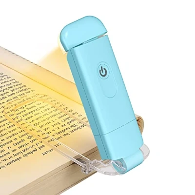 Image de DEWENWILS Lampe de Lecture Rechargeable, Clip pour Lire Dans le Lit, 4 Réglages Luminosité, 2 Couleurs Chaudes, Protection des Yeux, Cadeau les Liseusurs Enfants, Bleu
