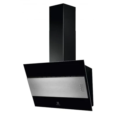 Image de Hotte decorative murale Electrolux LFV316Y aspirante Pan incliné Noir / Inox Largeur 60 cm Débit d&#039;air maximum 600 m3/h Niveau sonore mini./maxi. 49 66 dBA Recyclage (filtre à charbon inclus) Evacuation Classe énergétique C