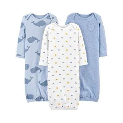 Image de Simple Joys by Carter&#039;s 3 Pack Cotton Sleeper Gown Couverture Portable, Baleines/Chiné/Rayures, 0 Mois (Lot de 3) Bébé garçon