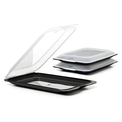 Image de TATAY Ensemble de 3 Boîtes a Charcuterie Fresh, Sans BPA, Réutilisable, Empilable, Passe au Lave vaisselle et Micro ondes, Noir. Dimension 17 x 3,2 25,2cm