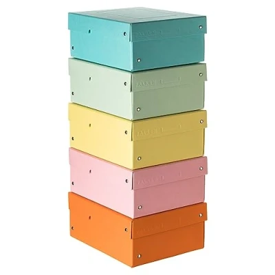 Image de Falken Ref. 22001968000F PureBox Pastel Lot de 5 boîtes rangement avec couvercle emballage cadeau sans plastique format A5 H100 mm poignée découpée entourée d&#039;un ruban assorties