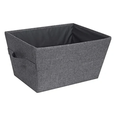 Image de Bigso Box of Sweden boîte de rangement en forme trapèze (moyen) caisse pliable avec poignées pour couvertures vêtements, jouets, etc. tissu polyester et carton gris
