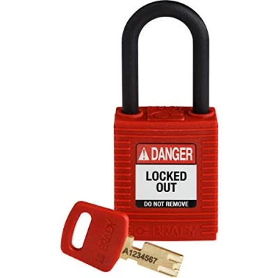 Image de Brady (NYL RED 38PL KD) Cadenas de condamnation SafeKey Nylon avec anse en 38.00 mm Rouge KD Clé différente 1 Pièce(s)