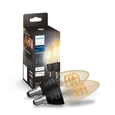 Image de Philips Hue White Ambiance, ampoule vintage filament E14, compatible Bluetooth, format flamme, pack de 2, fonctionne avec Alexa, Google Assistant et Apple Homekit