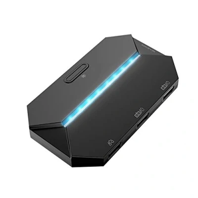 Image de UrChoiceLtd G6L Convertisseur de manette jeu rétroéclairé RVB, USB type C pour clavier et souris, adaptateur LED PS4/Xbox One/Xbox 360/Nintendo Switch/PS3 (Noir)