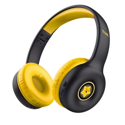 Image de Trust Nouna Casque Bluetooth sans Fil pour Enfant 4 10 Ans avec Limite de Volume (85dB) Micro Pliable Autocollants, 15h d&#039;Autonomie, Headphones Switch, Tablette, Musique, Noir
