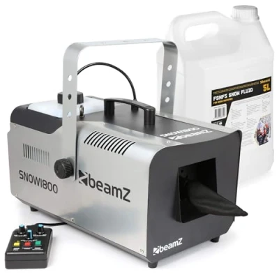 Image de BeamZ Snow 1800 Machine à Neige 1800W avec 5 Litres de Liquide, Effet Flocons Très Réaliste, Réservoir 2,5L, Télécommande Filaire 3m, Ne laisse Pas Traces, Ambiance Hivernale