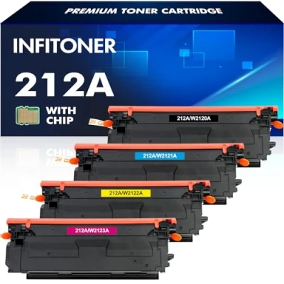 Image de INFITONER Cartouche de Toner Compatible pour HP 212A W2120A 212X W2120X W2121A W2122A W2123A Color Laserjet Enterprise M555dn M554dn M555x Flow MFP M578z M578c M578f M578dn Noir Cyan Jaune Magenta