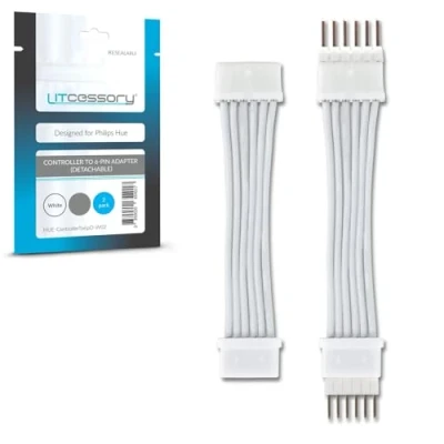 Image de Litcessory Adaptateur Contrôleur à 6 BROCHES pour Philips Hue LightStrip Plus (Version Détachable, Blanc MICRO V4)