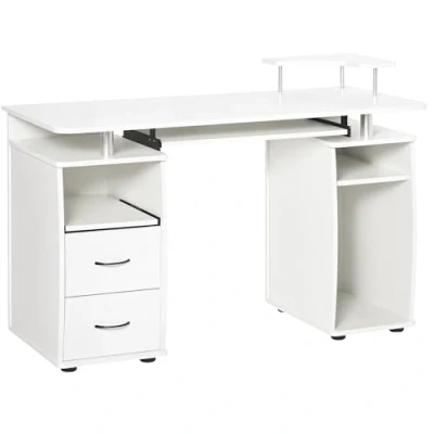 Image de HOMCOM Bureau Informatique multimédia Multi rangements 120 l x 55 85 H cm Blanc