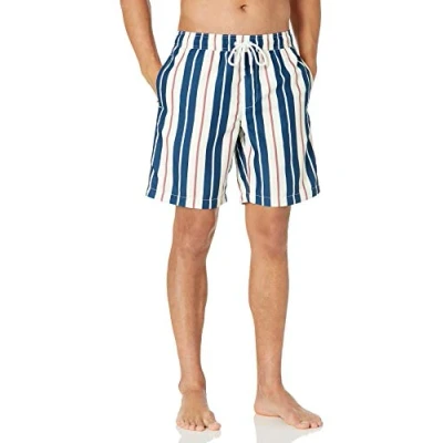 Image de Amazon Essentials Short De Bain 22,9 cm À Séchage Rapide Et Coupe Décontractée couleurs abandonnées Homme, Bleu Sarcelle Rayures Verticales, XXL