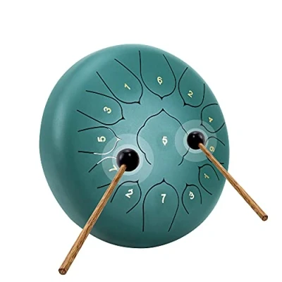 Image de Coolmusic Tambour de langue en acier 13 notes 30,5 cm avec sac, livre musique, maillets, médiators（vert）
