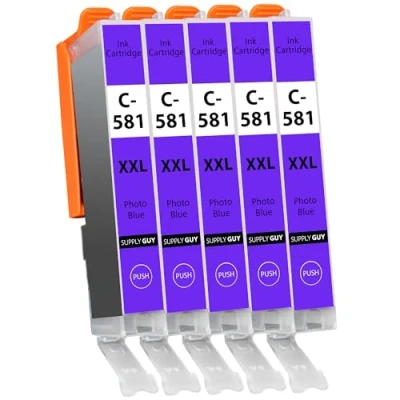 Image de Supply Guy 5 Cartouches d&#039;encre XXL (Bleue Photo) avec Puce Compatible Canon CLI 581 pour Pixma TS8100 TS8150 TS8151 TS8152 TS8200 TS8250 TS8251 TS8252 TS8300 TS8350 TS8351 TS8352 TS9100 TS9150