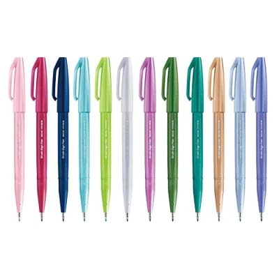 Image de Pentel SES15C 12 Bolígrafo de punta fibra tipo pincel, color varios colores