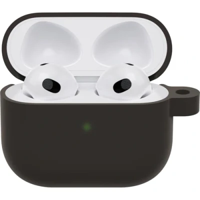 Image de Coque OtterBox Soft Touch pour AirPods (3rd gen), de Protection Antichoc, Anti Chute, Ultra Mince, Rayures et éraflures Apple AirPods, Mousqueton Inclus, Noir