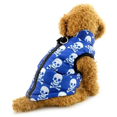 Image de Pegasus SELMAI Manteau d&#039;hiver imperméable matelassé avec Trou de Harnais pour Petit Chien, Bouffant Anneau en D, Chat, Chihuahua, vêtements Temps Froid, Cráneo Azul S
